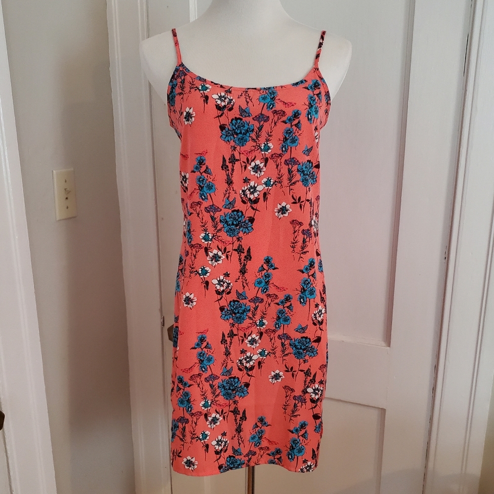 Coral Silky Floral Dress